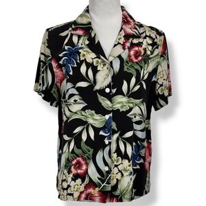 Vintage Bill Blass 100% Pure Silk Hawaiian Button Down Shirt Size M Hibiscus 90s